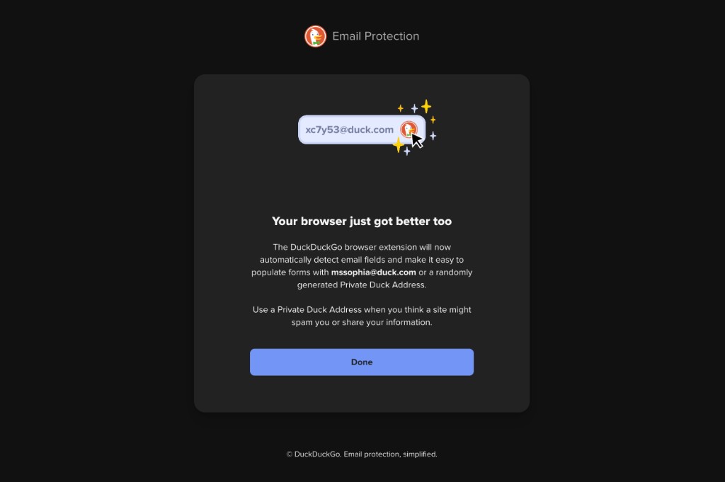 Extension: autofill with your Duck Address or a private address