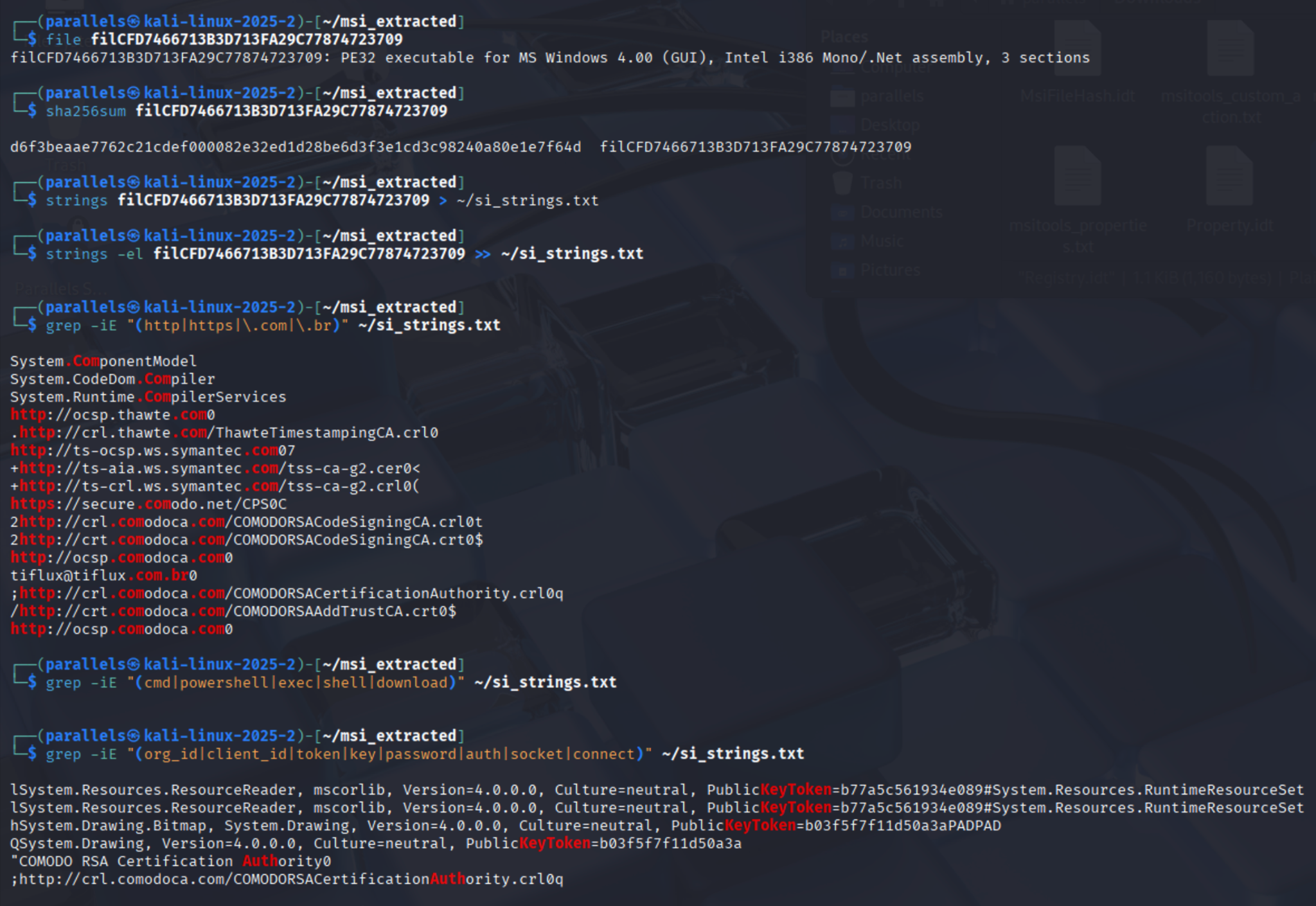 file utility output for si.exe — PE32 .NET assembly, 3 sections, signed.