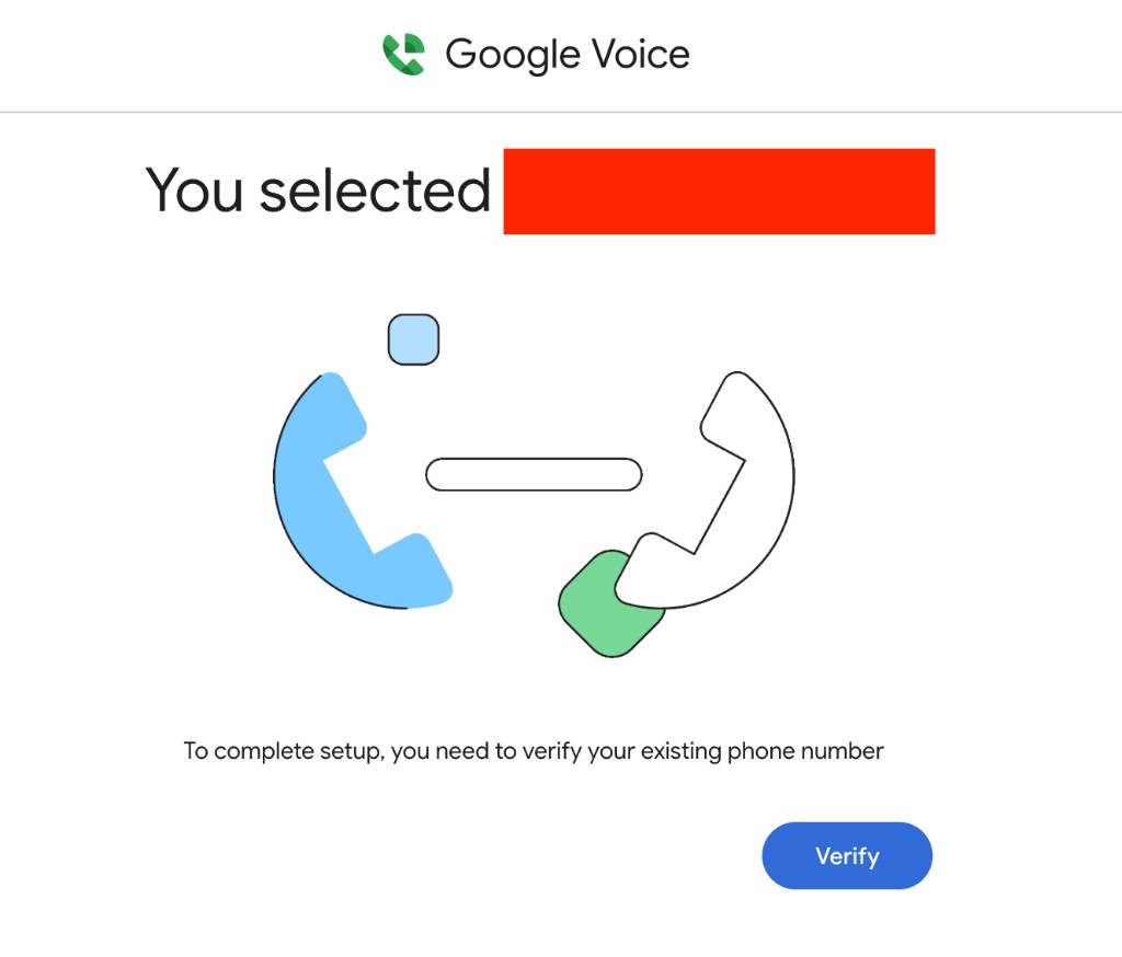 Verify your existing phone number to complete Google Voice setup