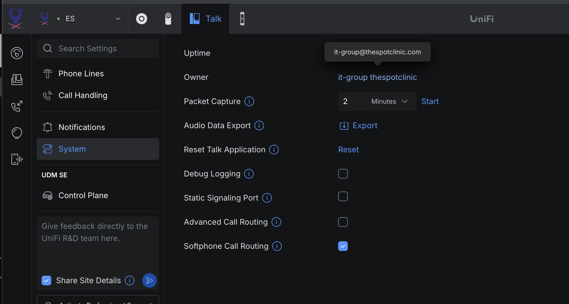 Talk owner vs. console owner confirmation during ticket handling — evidence that privilege boundaries in Talk are separate from the UniFi OS console owner